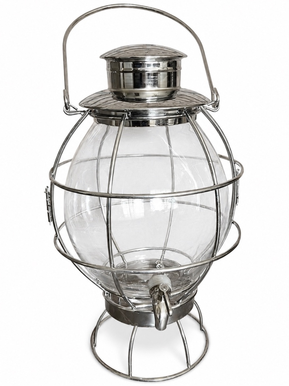 Large Pottery Barn Lantern Drink Dispenser w/ Metal Cage Stand – Rare